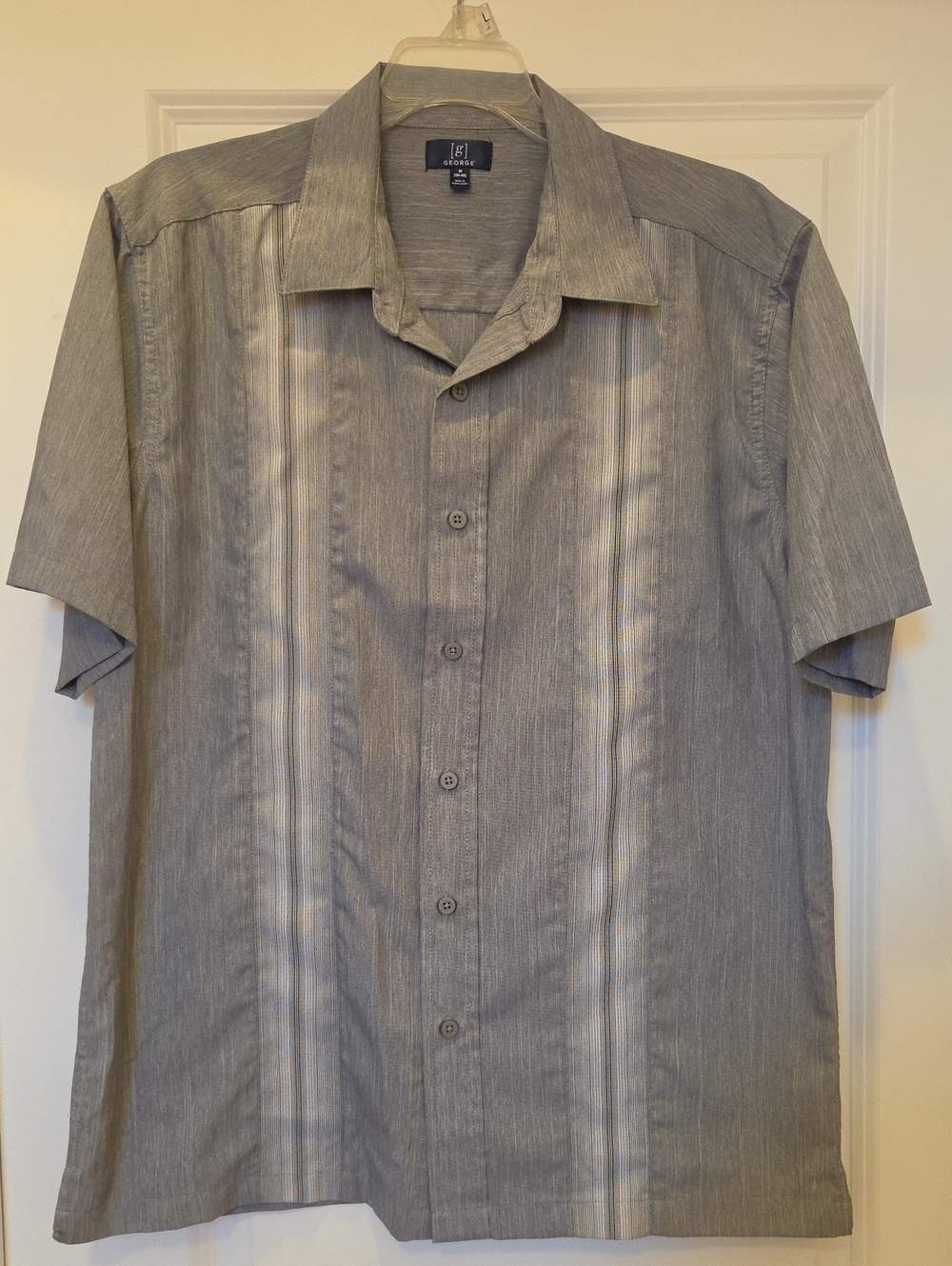 George Short Sleeve Button-Down Shirt Size Medium - Gray Stripes